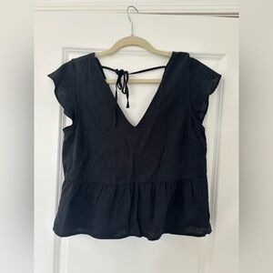 Abercrombie Black Flutter Sleeve Linen Blouse Women's Top